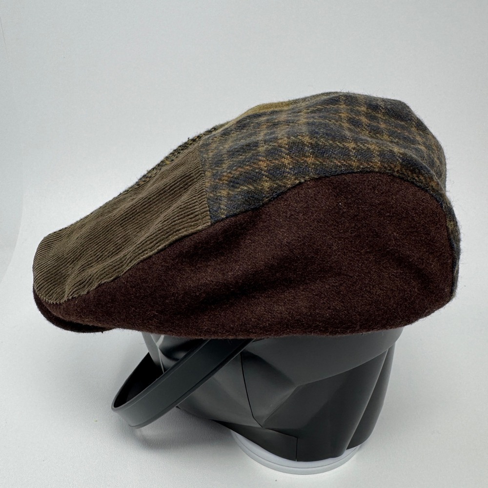 Mens Patchwork Flat Cap Wool Blend Newsboy Ivy Hat Brown Plaid Corduroy L/XL